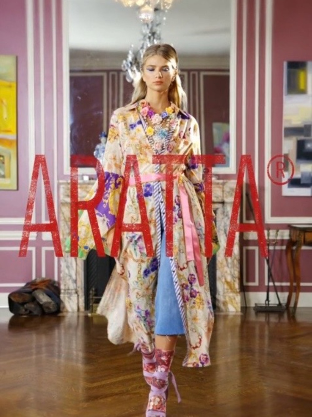 🆕334~Aratta Miami Duster White Floral Belted with Pink and Purple Accents, Lg